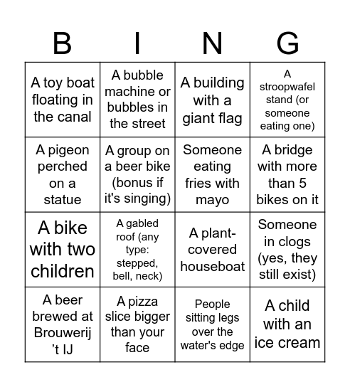 Amsterdam Bingo Card