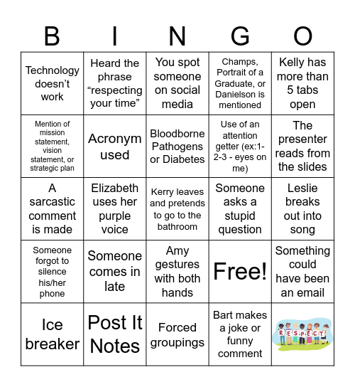 Institute Day BINGO Card
