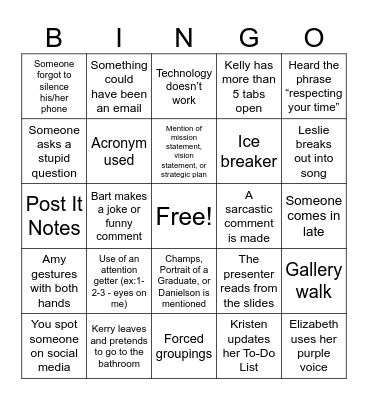 Institute Day BINGO Card