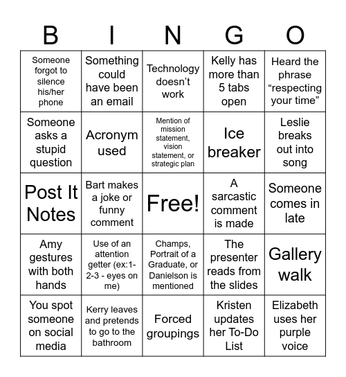 Institute Day BINGO Card
