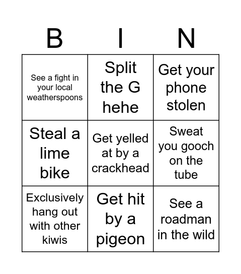 London Bingo Card