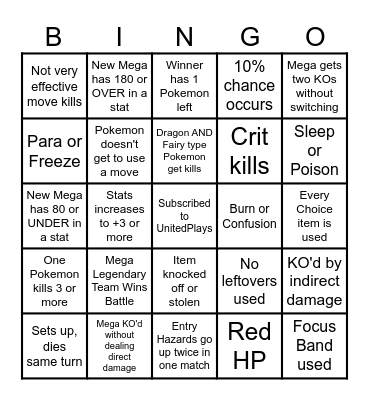 Then we fight bingo UP Mega Legendaries Bingo Card