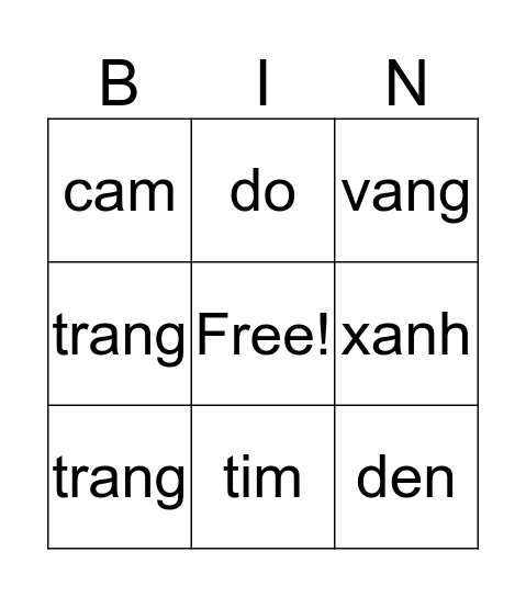 chu cai Bingo Card