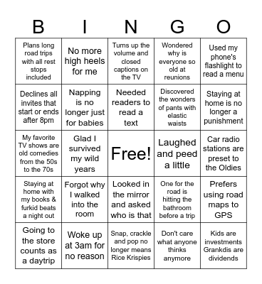 Senior Citizen's bingo Card