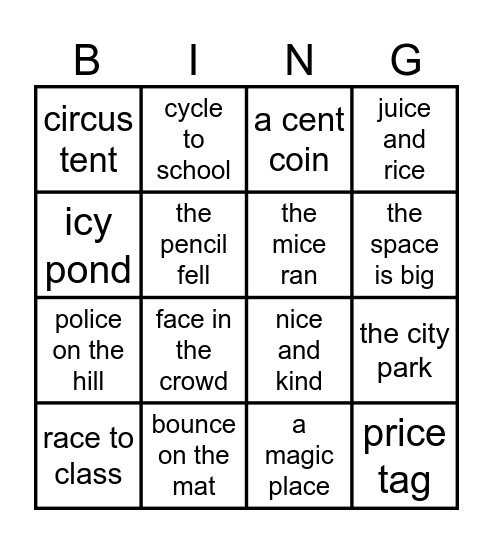 Soft C Phrases Bingo Card