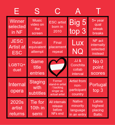 Eurovision 2026 Bingo Card