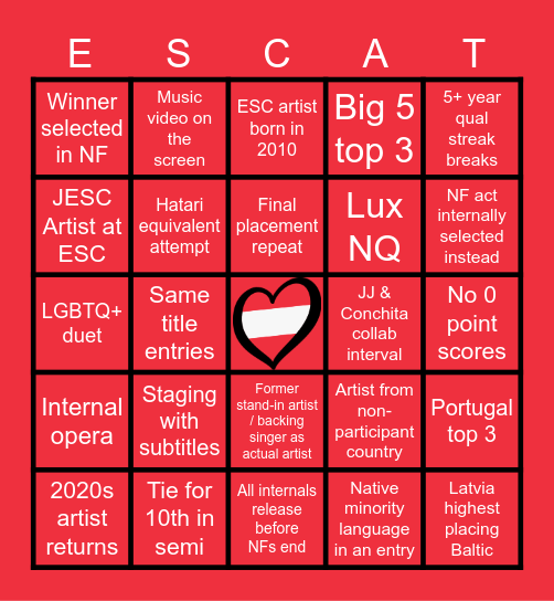 Eurovision 2026 Bingo Card