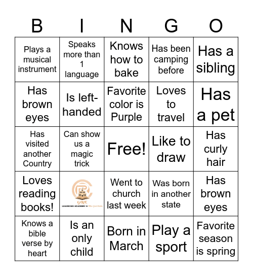 GRC Learning Academy (Get to know you) Bingo Card