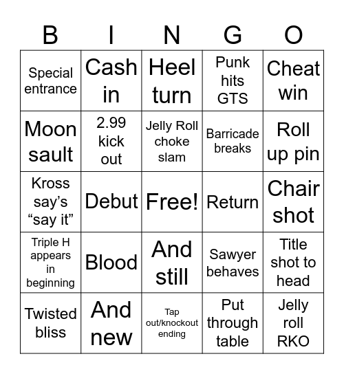 SummerSlam Night 1 Bingo Card