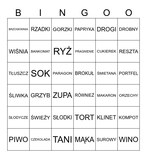 ZAKUPY, JEDZENIE II Bingo Card