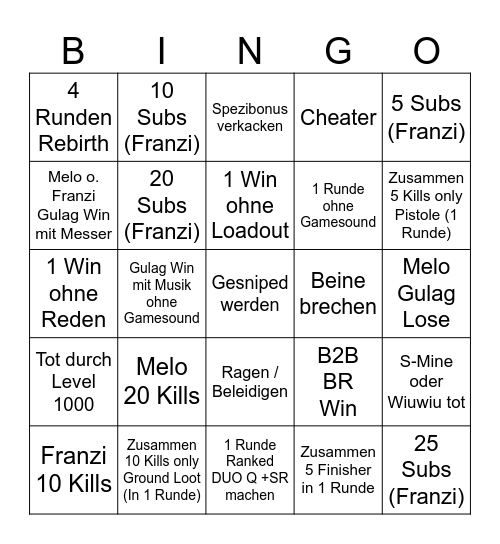 WARZONE BINGO Card