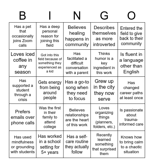 Who’s in the Zoom Room? Bingo Card
