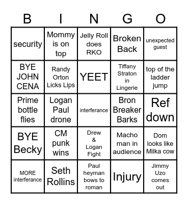 SUMMERSLAM 2025 Bingo Card