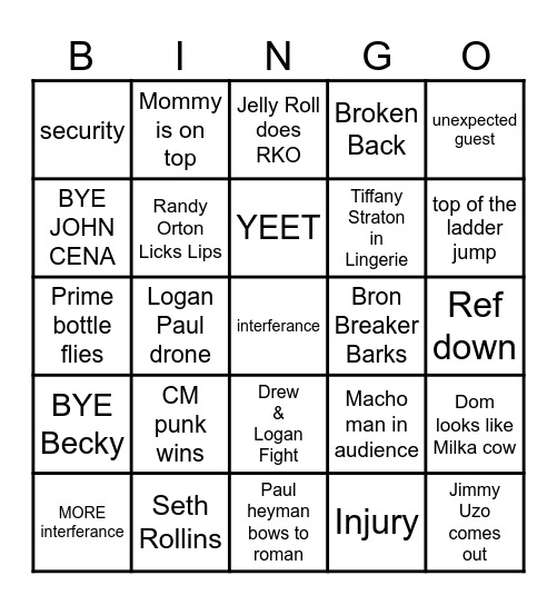 SUMMERSLAM 2025 Bingo Card