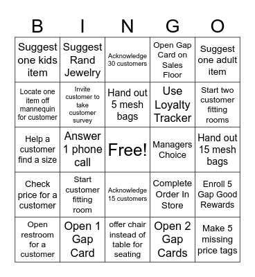 Saturday Bingo Card