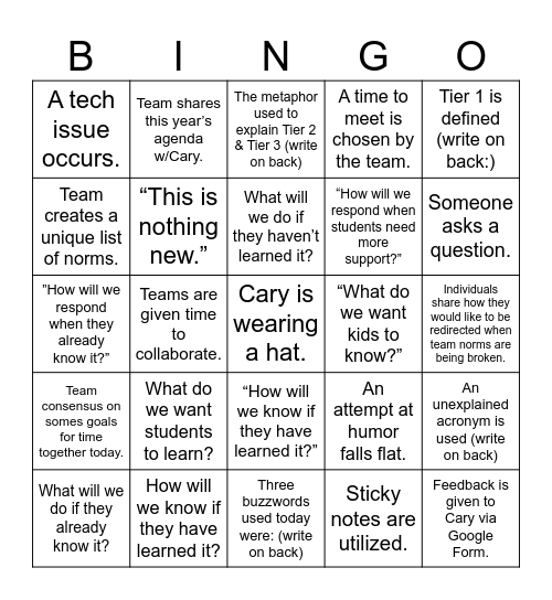 Untitled Bingo Card