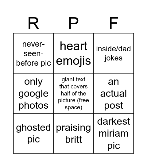 what will adam post for britt's bday Bingo Card