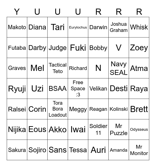 Banee's List Bingo Card