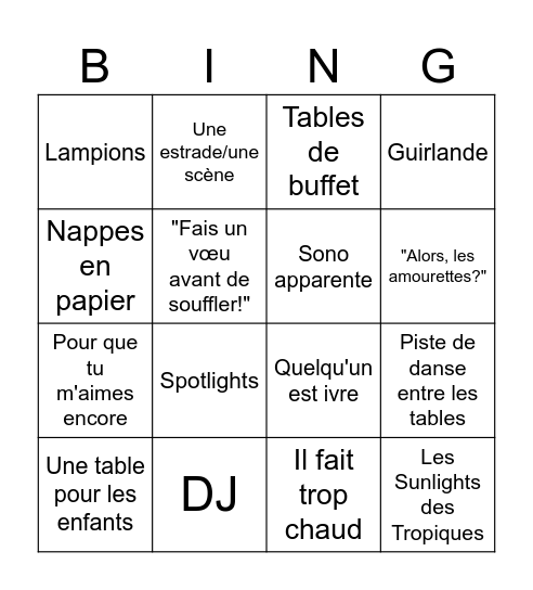 Bingo salle des fêtes pour Sachet Bingo Card