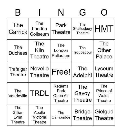 Theatre Bingo Card