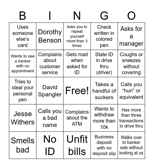Work Fun Bingo Card