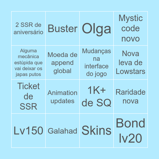 FGO 10TH Bingo Card