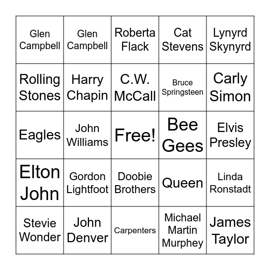Music CHS Grad Class of 1975 Bingo Card