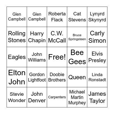 Music CHS Grad Class of 1975 Bingo Card