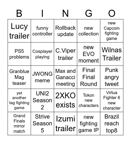 EVO Vegas 2025 Serious Bingo Card