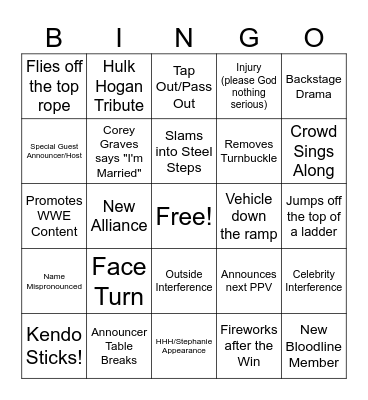 Pay Per View BINGO Card