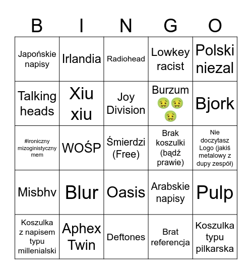 Bingo koszulki na offie Bingo Card