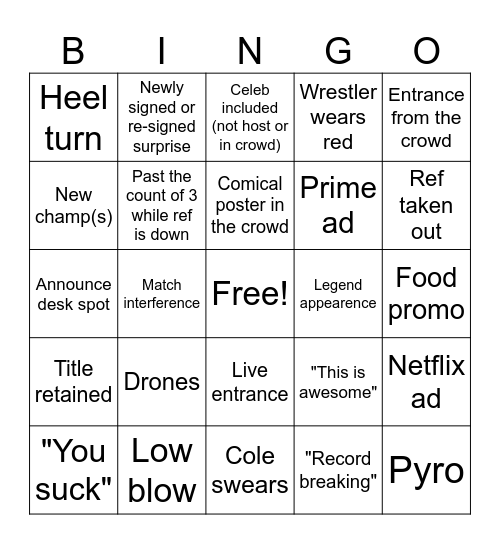 Summerslam 2025 Night One Bingo Card