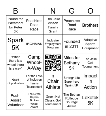 Kyle Pease Foundation Bingo Card