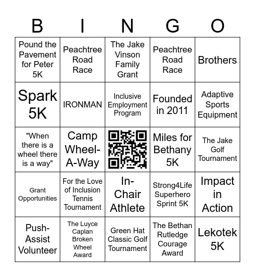 Kyle Pease Foundation Bingo Card