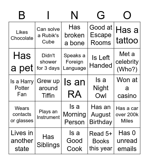Icebreaker Bingo Card