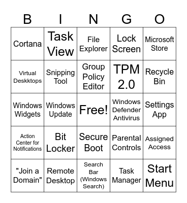 Windows Features Bingo Card