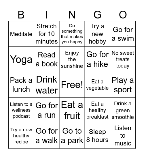 Wellness Bingo Card