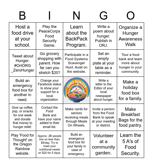 Oregon Rainbow BINGO for Bites Bingo Card