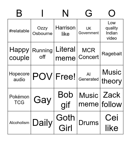 Instagram Reels Bingo Card
