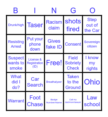 Body Cam Bingo Card