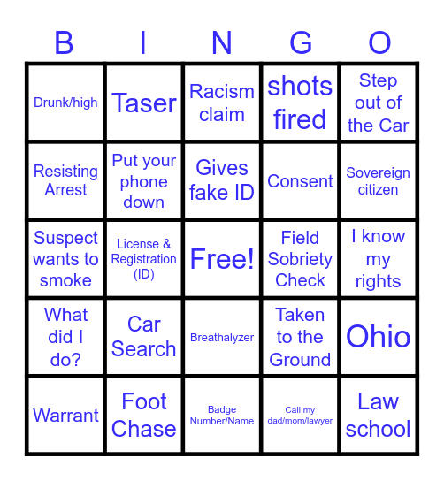 Body Cam Bingo Card