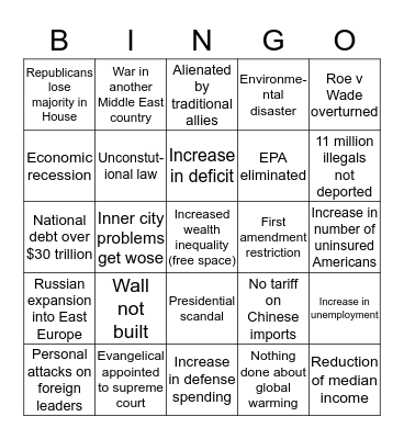Trump Presidency Bingo Card