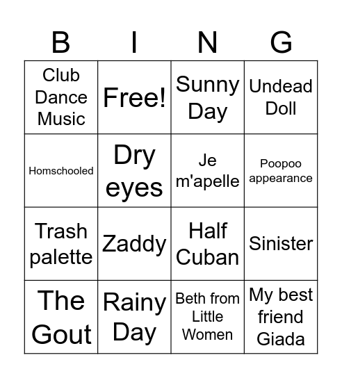 Timmy's Takeout Bingo Card