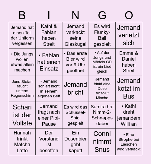 Orchesterfahrt Bingo Card