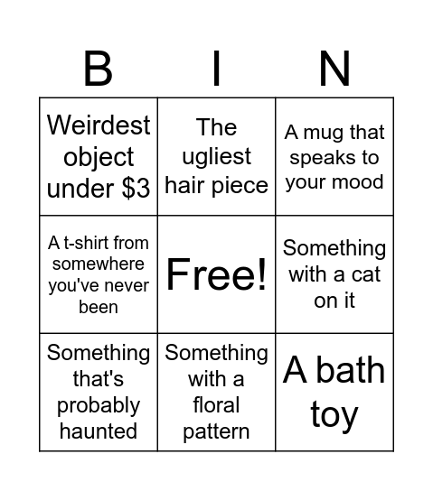 Thrift Store Bingo Card