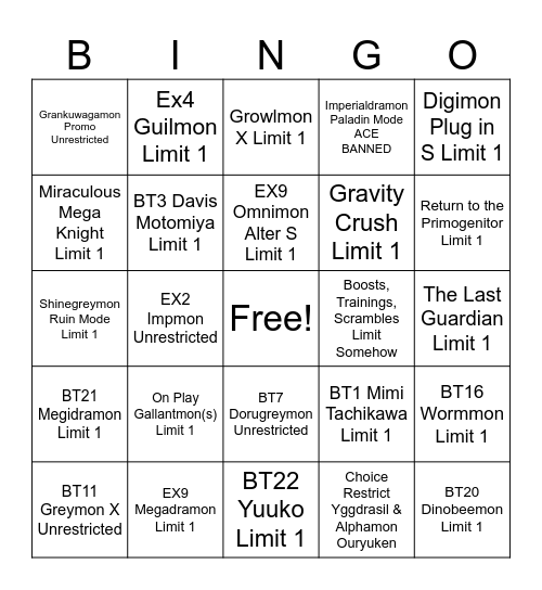 Digimon Ban List 8-23-25 Bingo Card