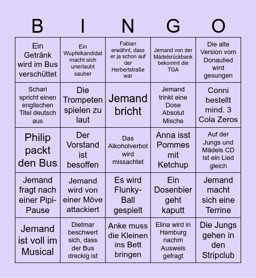 Orchesterfahrt 2026 Bingo Card