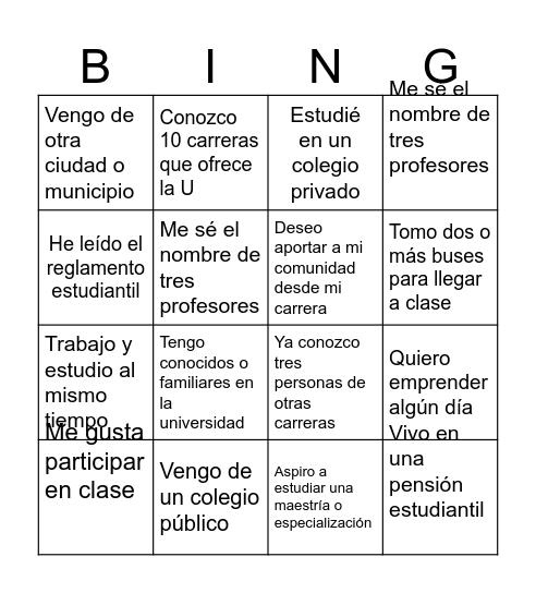 Untitled Bingo Card