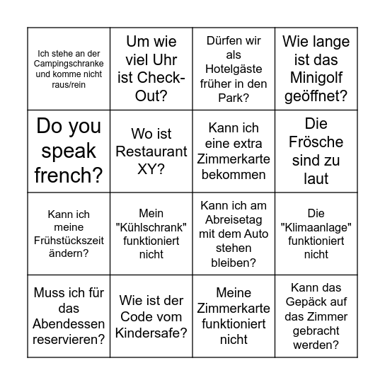 Rezeptionsbingo Card