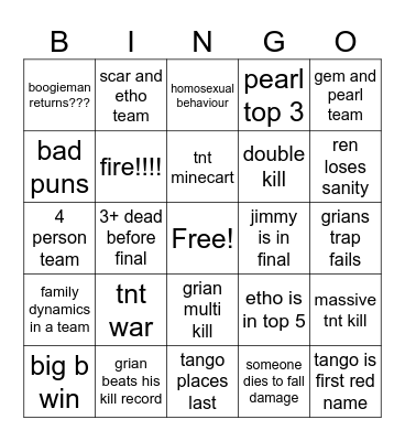past life Bingo Card